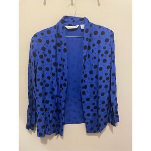 Richard Malcom vintage blue black polka dot open silk cardigan 90s 80s  size 4